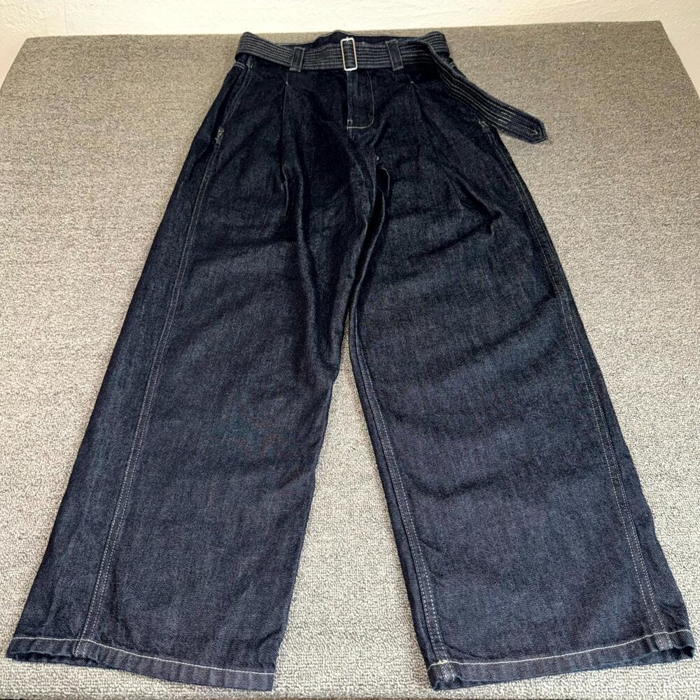 Zara Wide Leg Dark Denim 1 pleat Jeans with Belt